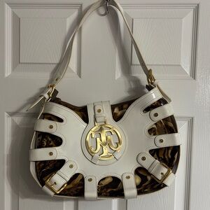 Miss Tina (Beyonce’s Mom) Elegant Cutout White & Brown Shoulder Bag w/one insert